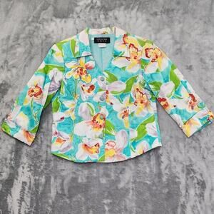 Vintage Christina Hope Jacket Womens SP Tropical Beaded Floral 3/4 Sleeve Blazer